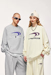 Model wearing the light grey Modern Romanticism Sweatshirt in a gray background