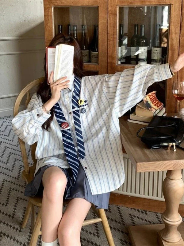 Preppy Stripe Womens Long Sleeve Top