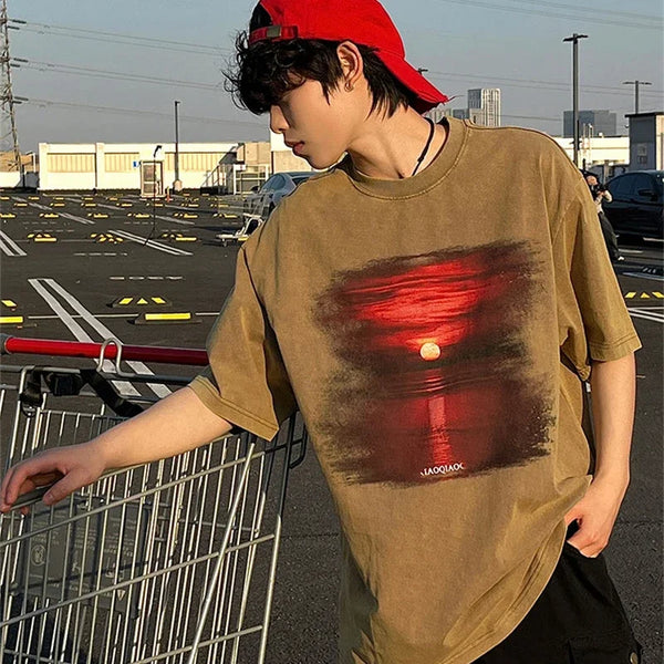 Time-Worn Sunset Artwork Print Lived-In T-Shirt alternatif görünüm