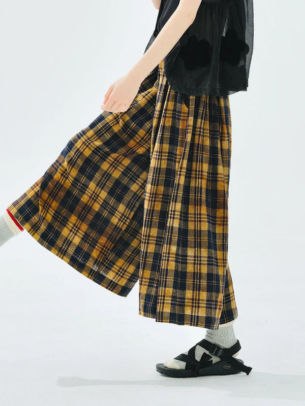 Yellow Black Check Elastic Trousers alternatif görünüm
