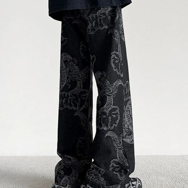 Dragon Pattern Chinese Style Classic Denim alternatif görünüm