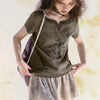Aged Mosaic Raw-Edge Aesthetics Halter T-Shirt