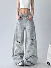 High-Rise Spliced Hollow Out Denim