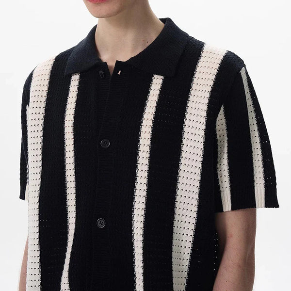 City-Block Chilled Refined Bar-Print Hollow Out Cardigan alternatif görünüm