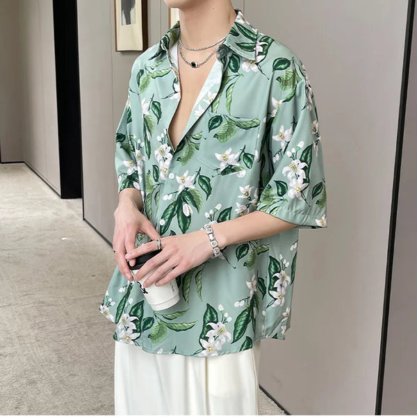 Floral Vintage Hawaiian Casual Shirt alternatif görünüm