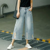 High-Rise Torn Capri Denim Shorts