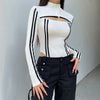 Bar-Print Cyberpunk Cut Out Bodysuit