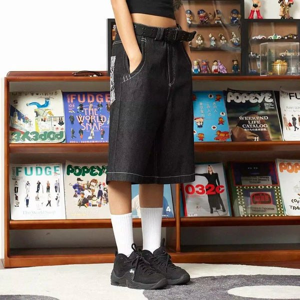 2000s Oversized Utility Denim Shorts alternatif görünüm