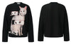 Kedi Baskılı Uzun Kollu Tişört, kombin görünüm — Navra Wear