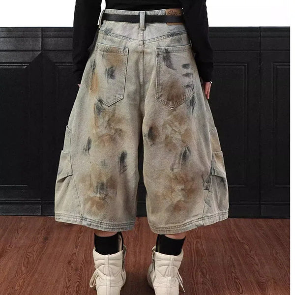 Heritage Rinse High Street Dyed Wide Leg Denim Shorts alternatif görünüm