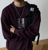 Baskılı Oversize Bisiklet Yaka Sweatshirt, yakın çekim — Navra Wear