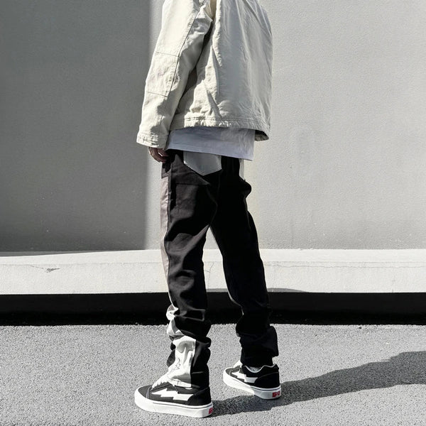 Black Gray Western Style Stitched Stacked Denim alternatif görünüm