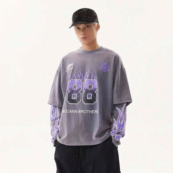 Faded Era Stars-and-Stripes Style Letter Print Long Sleeve T-Shirt