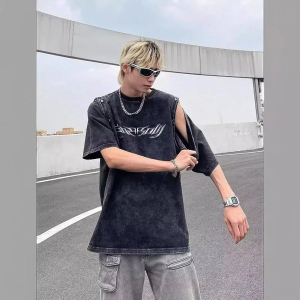 Retro-Faded Stone-Rinsed Oversize Sleeveless Crew T-Shirt alternatif görünüm