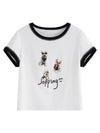 Women Block-Style Textured Canine Print with Contrast T-Shirt