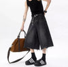 Autumn Plain Tone Wide Leg Cropped Denim Shorts