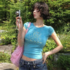 Spicy Divine-Crest Print Bubble Short Sleeve T-Shirt