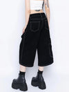 Mosaic Black Timeless Wide Leg Denim Shorts