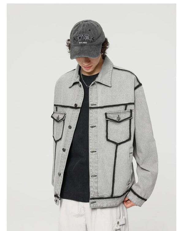 Slate Seoul Classic Moto Denim Jacket alternatif görünüm