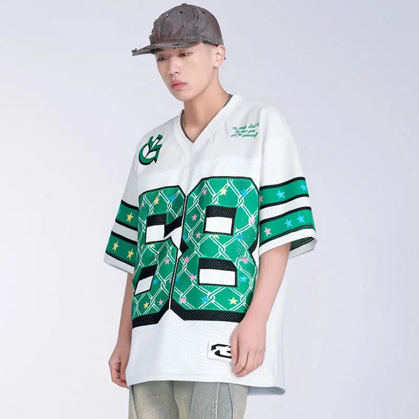 Turn-Of-Era Boxy-Fit Time-Worn Five-Point Chain Mesh Sport T-Shirt