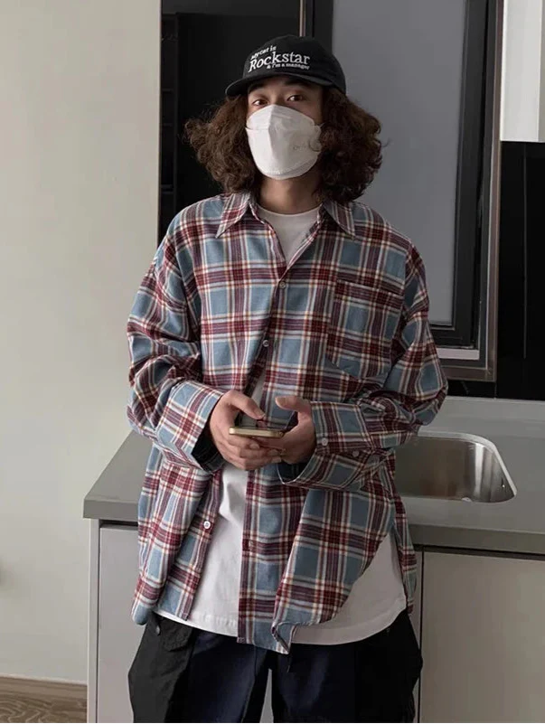 Refined Plaid Drape Long Sleeve Shirt
