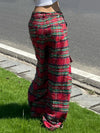 Red Block Plaid Ripped Trousers