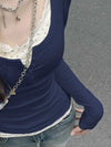 Sweet Floral Print Collage-Cut Lace T-Shirt