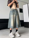 Western Men Style Heritage Seoul Style Wide Leg Denim Shorts
