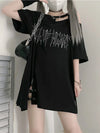 New-Millennium Black Dirty-Art Letter Print T-Shirt