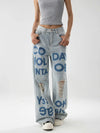 Western Style Oversized Torn Printed Blue Denim