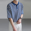 Timeless High-End Multi-Stripe Collar-Knit Button Down T-Shirt