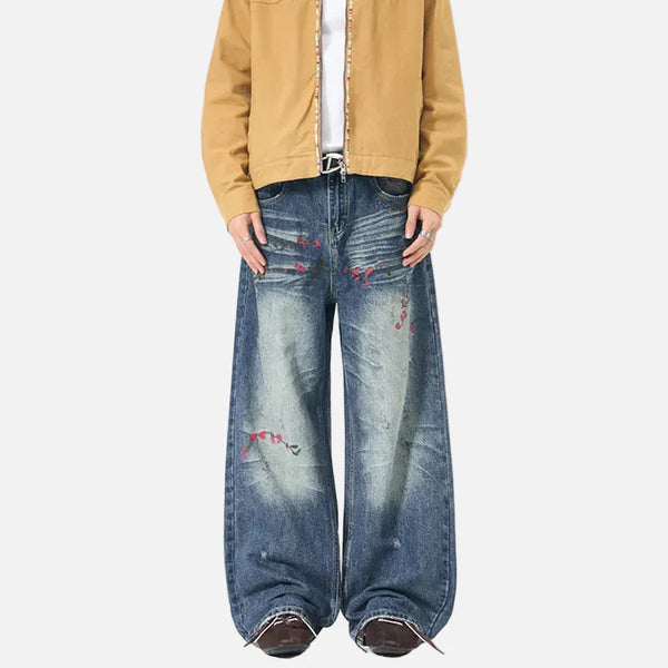 Classic Botanical Stitched Bell Leg Denim