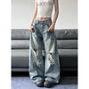 Durable 2000s High-Rise Torn Blue Bell Leg Denim