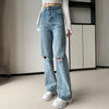 Chic Seoul Style Light Blue Torn Denim