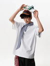 Gingham Tie Collar Big-Silhouette Short Sleeve T-Shirt