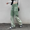 Contrasting Green High-Rise Denim