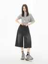 Women Casual Sleek Black Wide Leg Denim Shorts