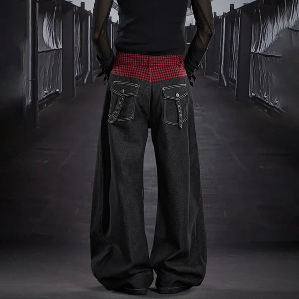Marled New Double Layer Splicing Denim alternatif görünüm