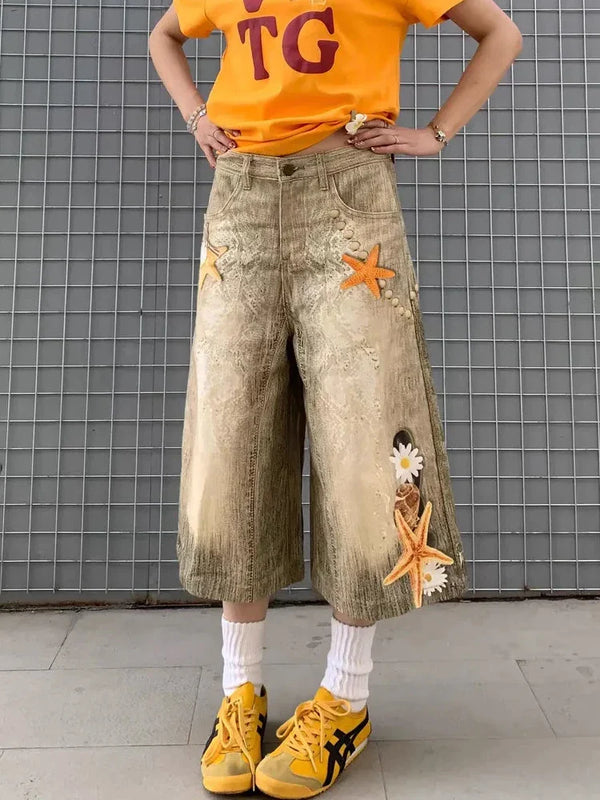 Cozy Oversized Stellar Rinse Denim Shorts