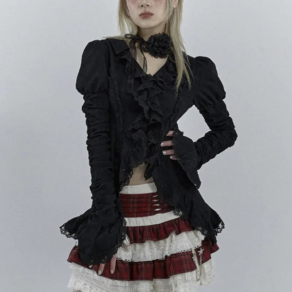 Gothic Noir Lace Flared Vintage Top