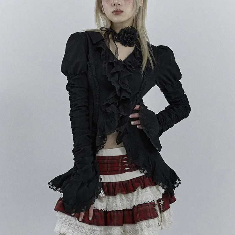 Gothic Noir Lace Flared Vintage Top