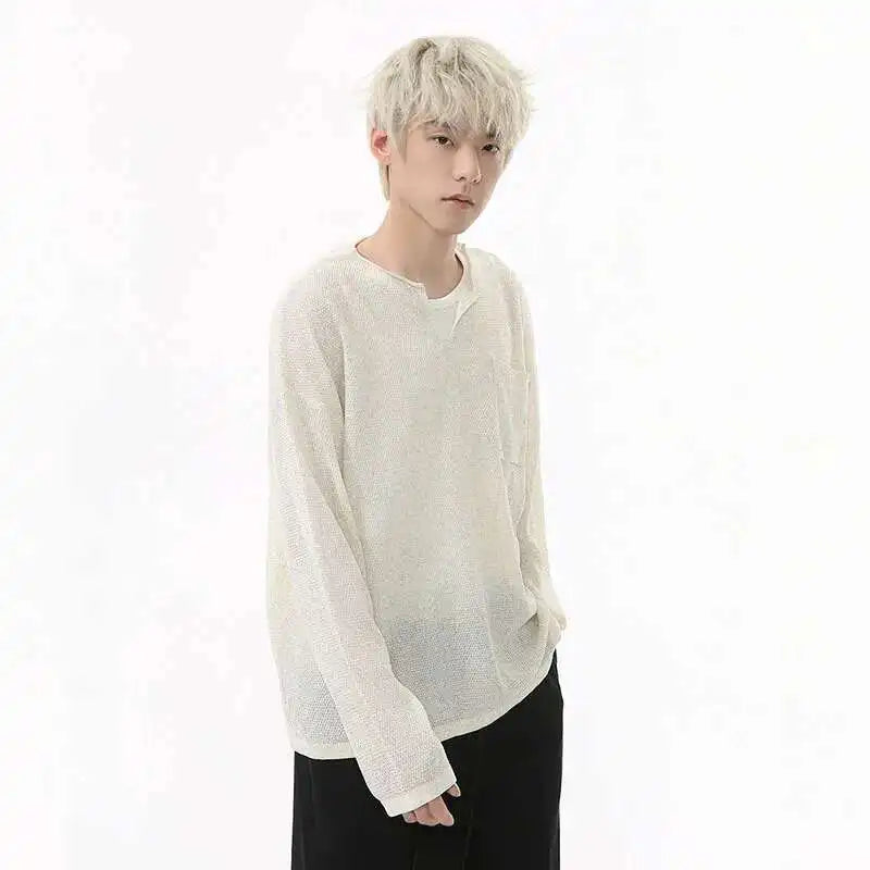 Sharp-Cut Seoul-Style Long Sleeve V-Neck T-Shirt
