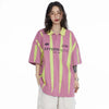 Women Nostalgia Line-Pattern Lapel with Stamped Collar-Knit T-Shirt