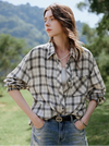 Retro Plaid Womens Long Sleeve Blouse