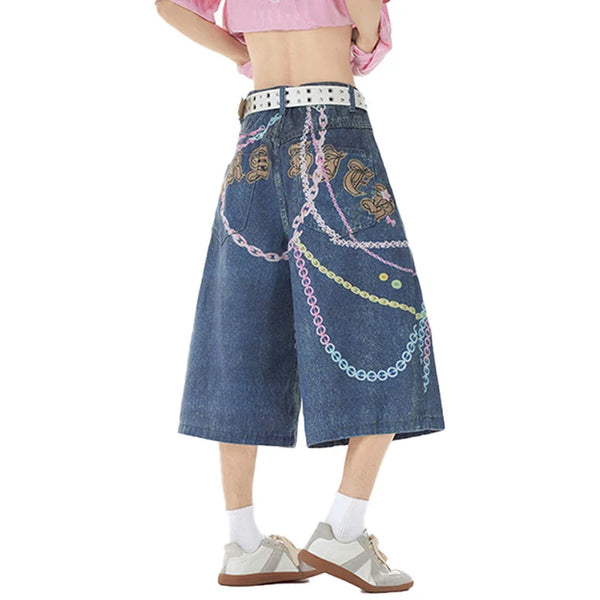 Stylish Relaxed Straight Cropped Denim Shorts alternatif görünüm