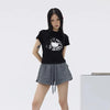 Raw-Edge Cyber Cel-Shaded Visual Print T-Shirt