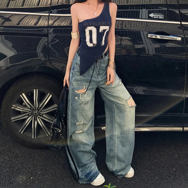 High-Quality Torn Bell Leg Denim alternatif görünüm