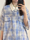 Retro Print Oversize Short Sleeve Blouse