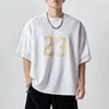 Sporty Stars-and-Stripes Style Print Jersey Mesh T-Shirt