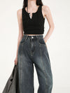 Kadın Vintage Baggy Jean Pantolon, yakın çekim — Navra Wear